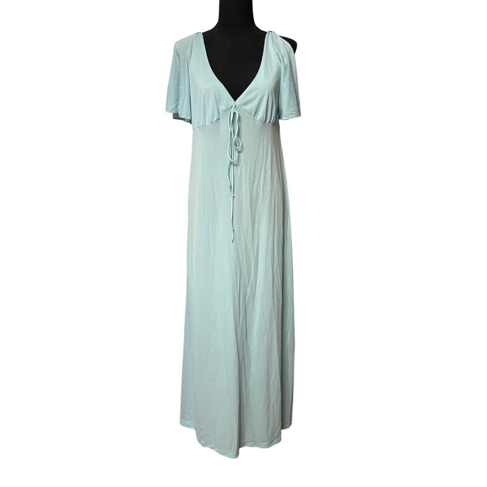 Vintage Aristocraft Light Blue Maxi Dress Cape-Sleeve Gown Nightgown Flutter M